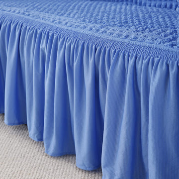 Sky Blue Elastic Turkish Bubble Frill seater modern sofa cover design​