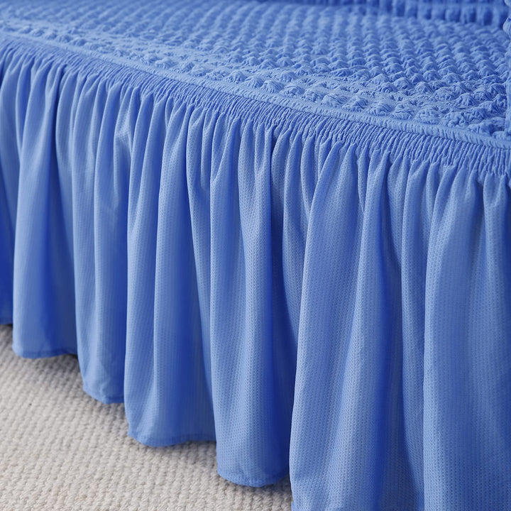 Sky Blue Elastic Turkish Bubble Frill seater modern sofa cover design​