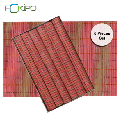 Reversible Bamboo Placemats for Dining Table Set of 6 Table Mats, 45x30 cm, Blush Red