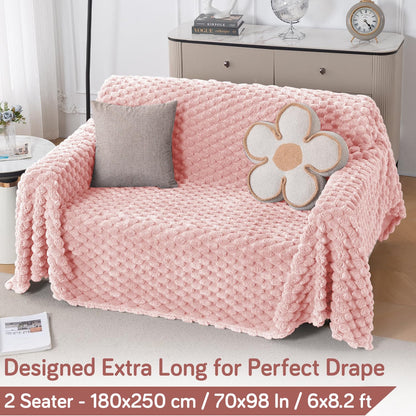 Luxury Rabbit Wool Plush Sofa Throw, Flamingo Pink