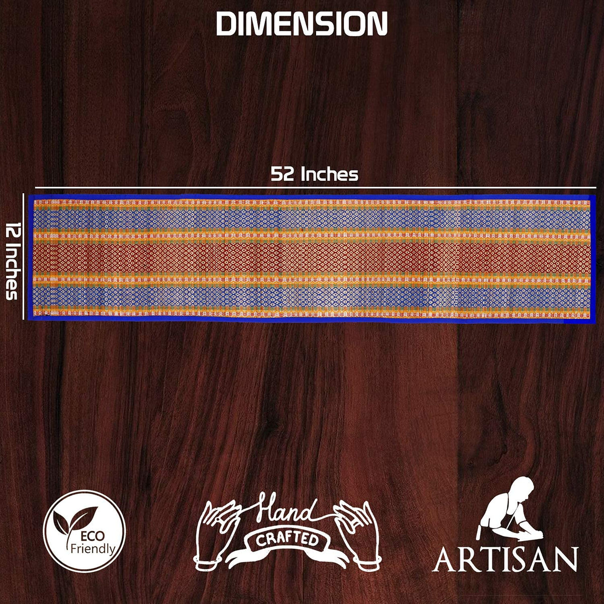 Buy Blue Colour Natural Handmade Madurkathi Table Runners Size for 135 cm (W - 12 x L - 52 inches) | HOKIPO