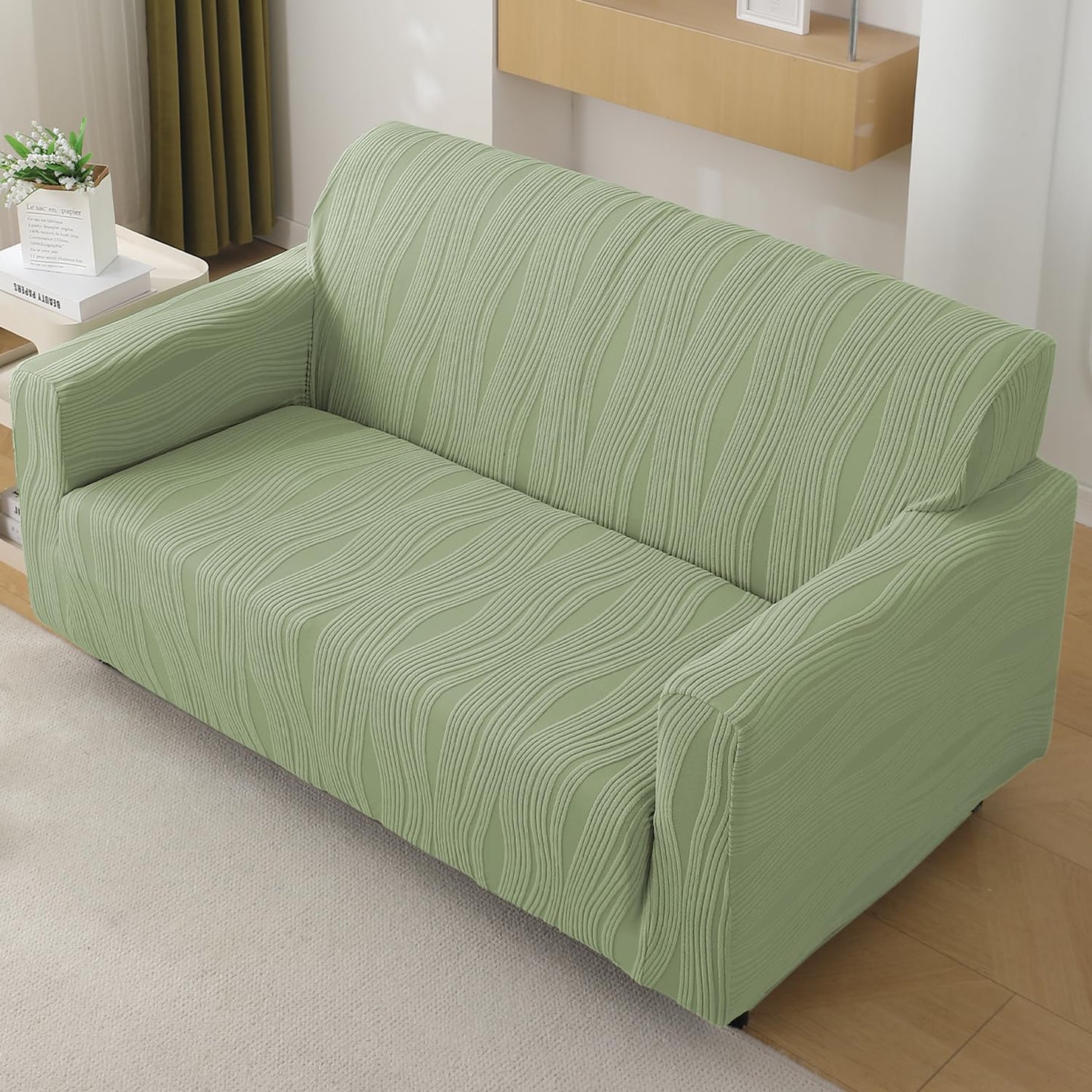 200gsm Knitting Jacquard Sofa Cover 1/2/3/4 Seater Fully Covered, Pastel Green