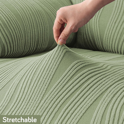 200gsm Knitting Jacquard Sofa Cover 1/2/3/4 Seater Fully Covered, Pastel Green
