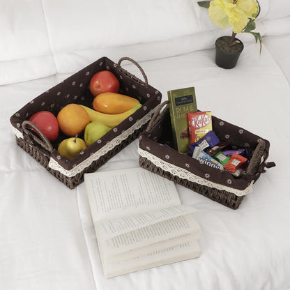 Environmental Friendly Paper Rope Wicker Storage Baskets with Handle, Pack of 2, Brown
