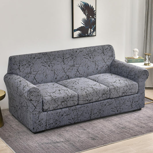 Printed Stretchable Sofa Slipcover with 1/2/3 Pc Separate Seat Cushion Cover for each 1/2/3 Seater, Intense Grey Splatter
