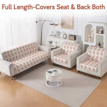 Quilted Sofa Cover 5-Seater Sofa Cover (3+1+1), Tassel Twigs | Autumn Blossom
