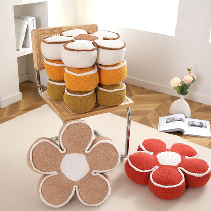 HOKIPO Plush Cotton Flower Cushion | Decorative Throw Pillow for Bed & Sofa - Orange