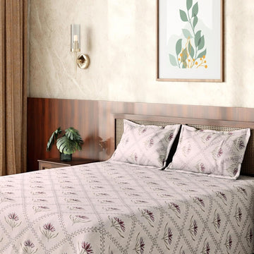 HOKIPO King Size Cotton Bedsheet, 2 Pillow Covers, Lotus, Mauve Plum - image 1