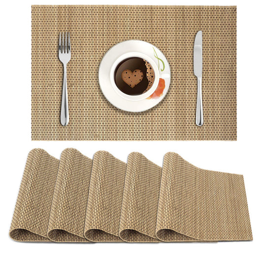 Reversible Bamboo Placemats Set of 6 Table Mats, 45x30 cm, Desert Brown