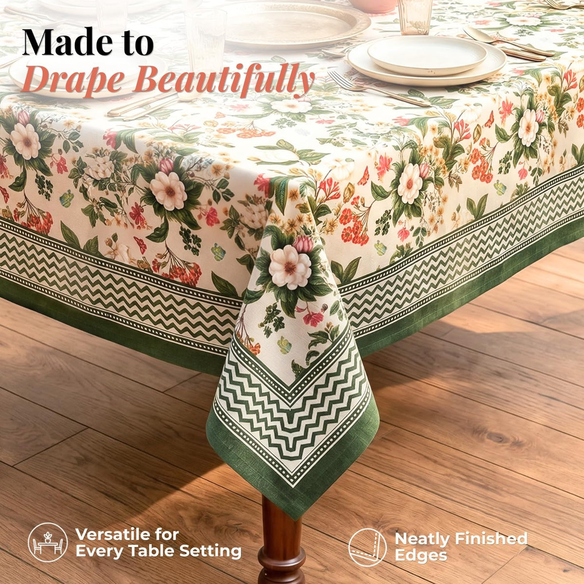 HOKIPO Garden Floral 6 Seater Table Cloth, Green - image 4