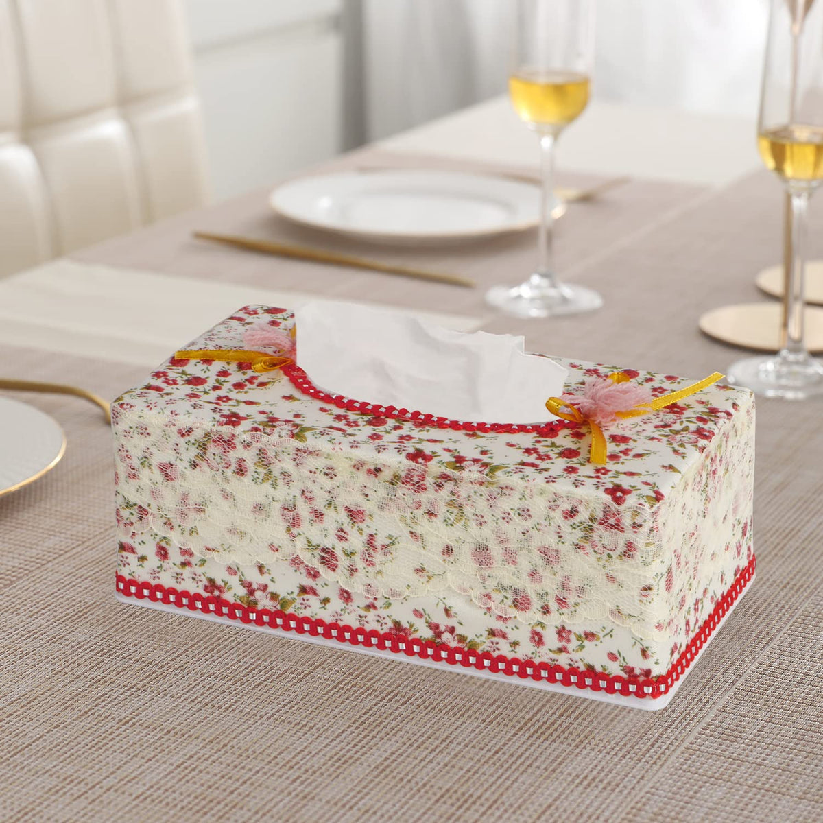 Plastic Tissue Paper Holder, Flower Red