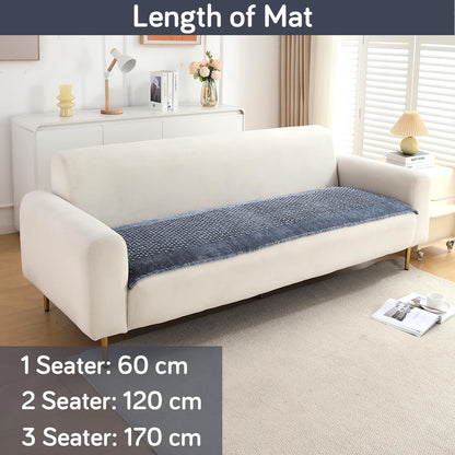 Handloom Made Thick Poly Velvet Reversible Sofa Mat for 1/2/3 Seater, Silver Grey