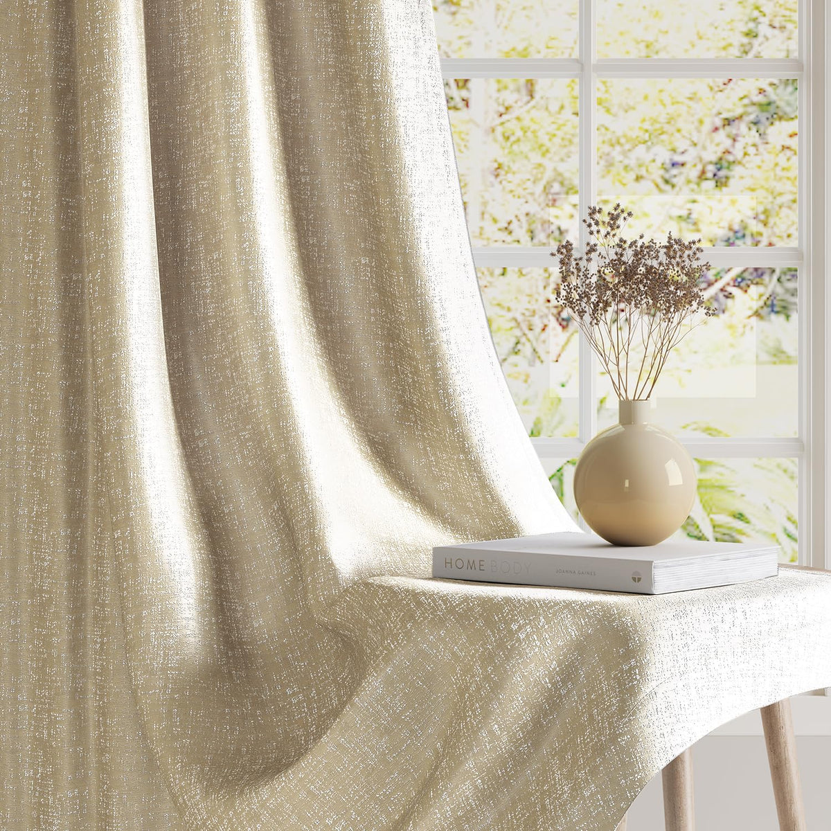 HOKIPO Imperia Eyelet Curtains, 7 Feet Long - Sand