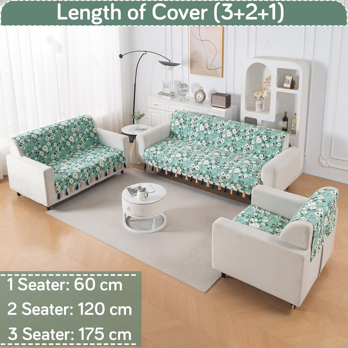 'Whispers of Nature' Series Holland Velvet Sofa Cover with Tassel, Sage Floral Vine