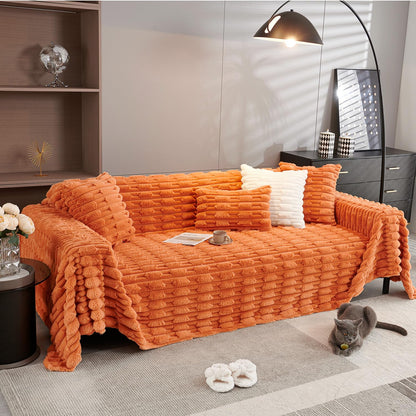 Luxury Waxy Faux Rabbit Fluffy Plush Sofa Throw, Amber Gold