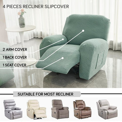 Premium 170 GSM Jacquard Fully Covered Recliner Sofa Cover for 1/2/3 Seaters, Green
