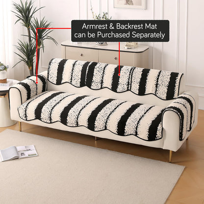 Luxury Wavy Anti Slip Plush Sofa Cover Mat, Black