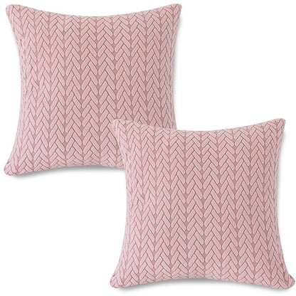 Premium Pink Colour Grid Texture Jacquard Cushion Cover | 18x18 Inch Size