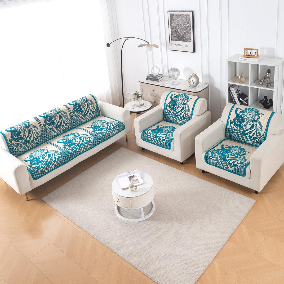 Woven Edit Chenille Jacquard Reversible 5-Seater Sofa Cover (3+1+1), Royal Rhythm