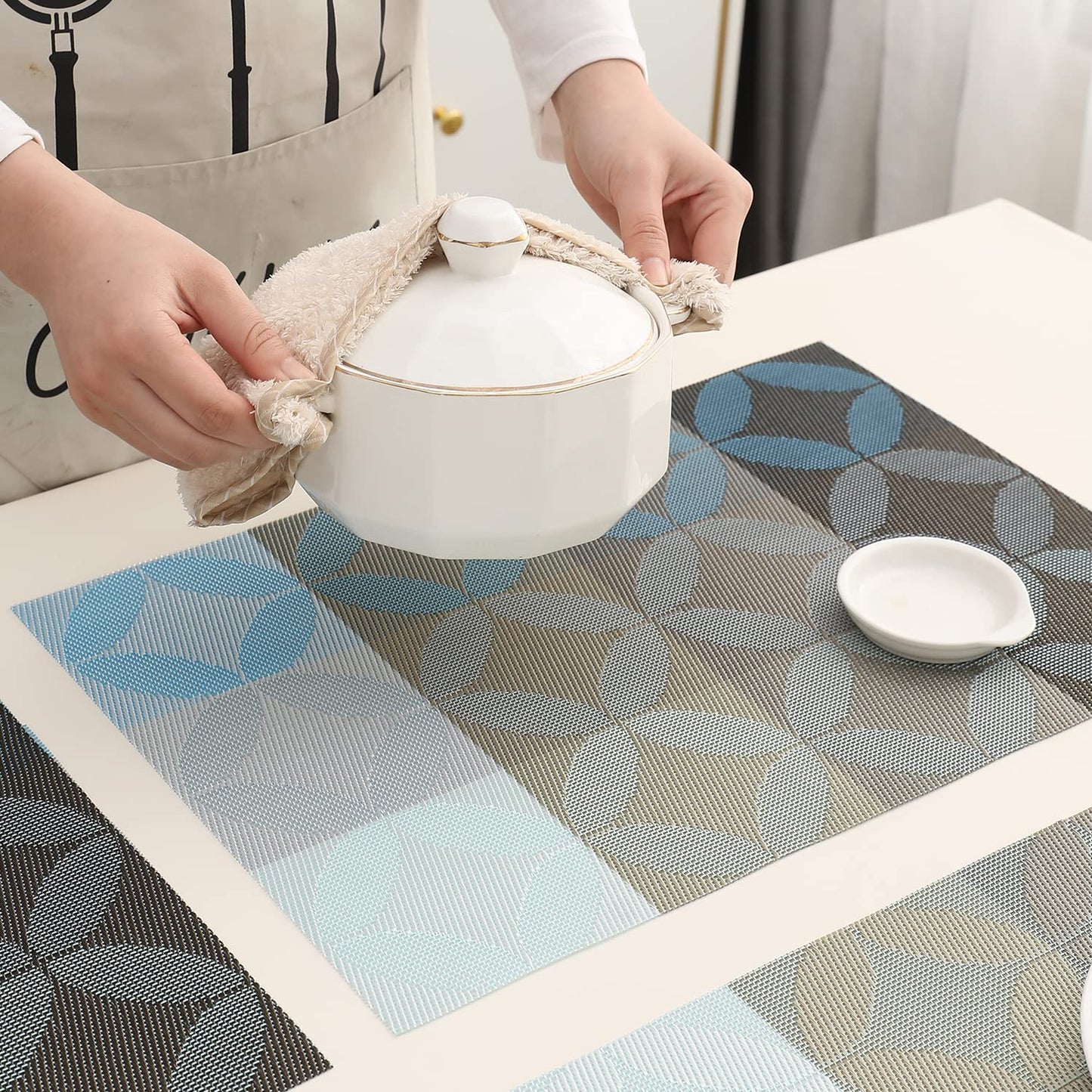 PVC Dining Table Mats, Geometric Blue