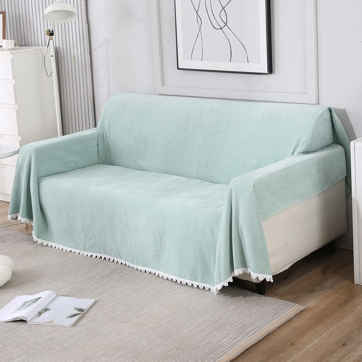 Chenille Sofa Couch Slipcover, Mint for 1/2/3 Seater