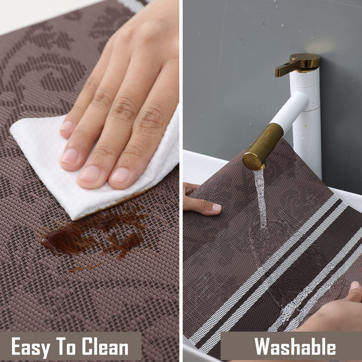 PVC Dining Table Mats, Damask Brown