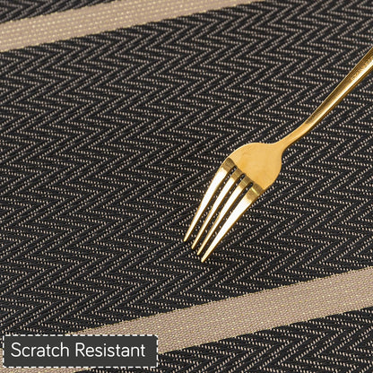 Chevron Stripes PVC Mats for Dining Table - Ebony Black