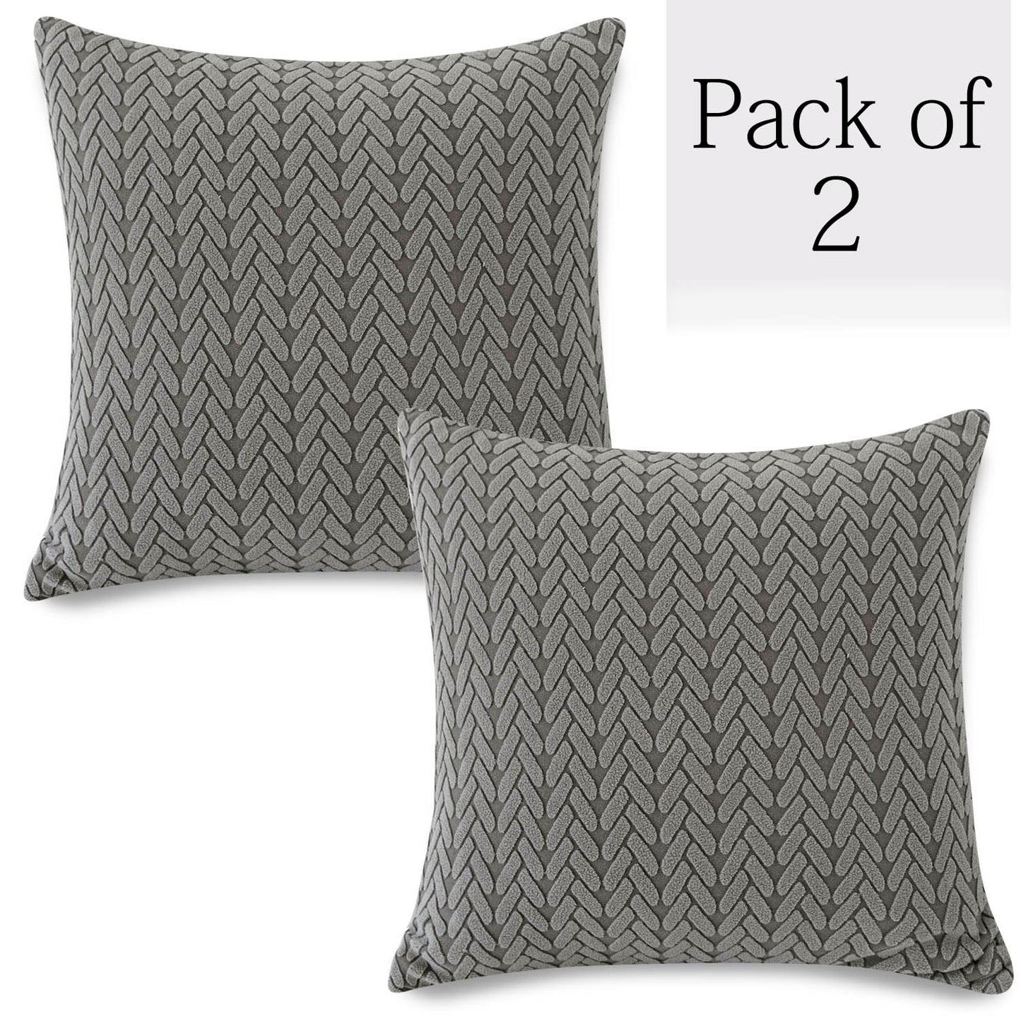 Dark Grey Colour Grid Texture Jacquard Zippered Pillow Cover Set