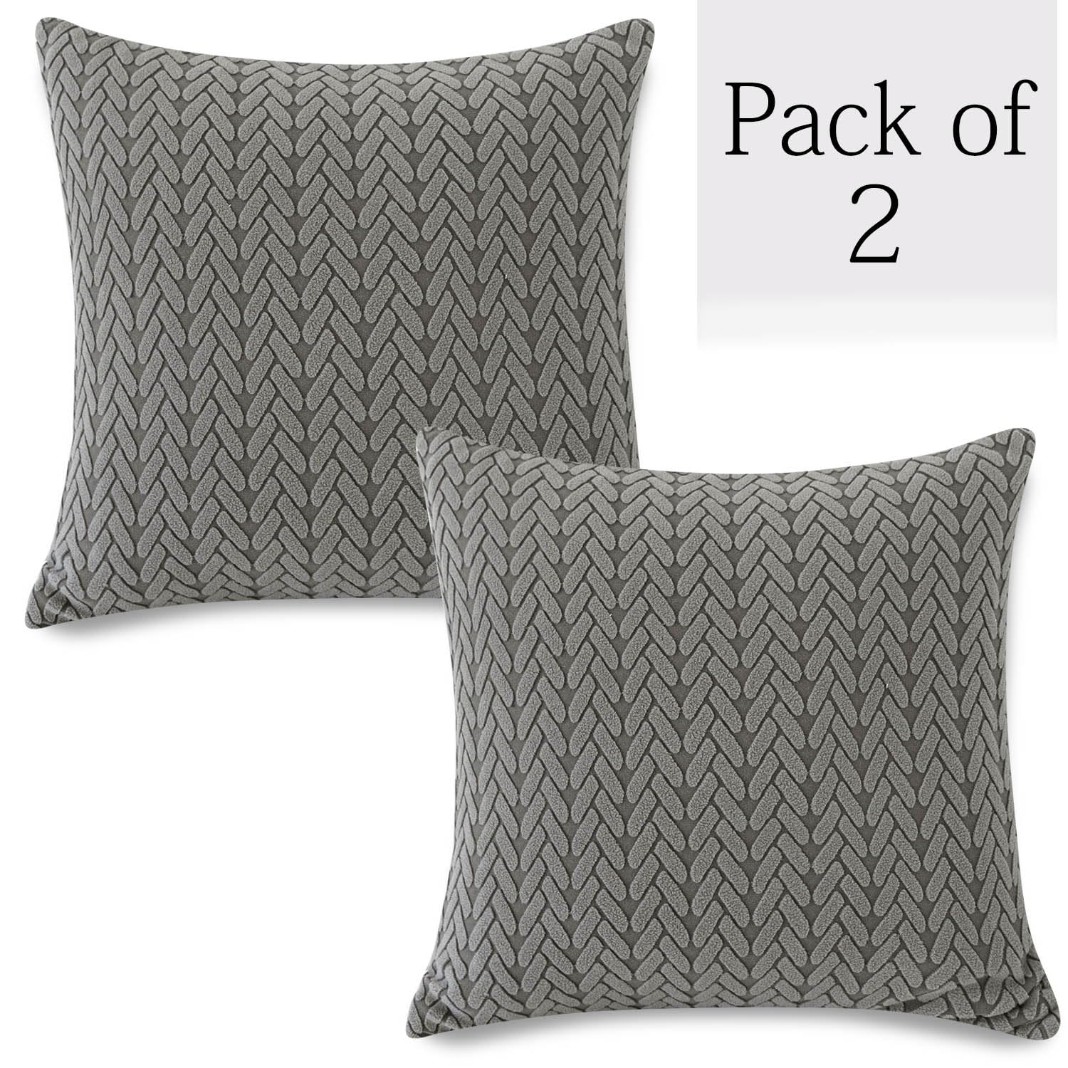 Dark Grey Colour Grid Texture Jacquard Zippered Pillow Cover Set