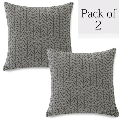 Dark Grey Colour Grid Texture Jacquard Zippered Pillow Cover Set
