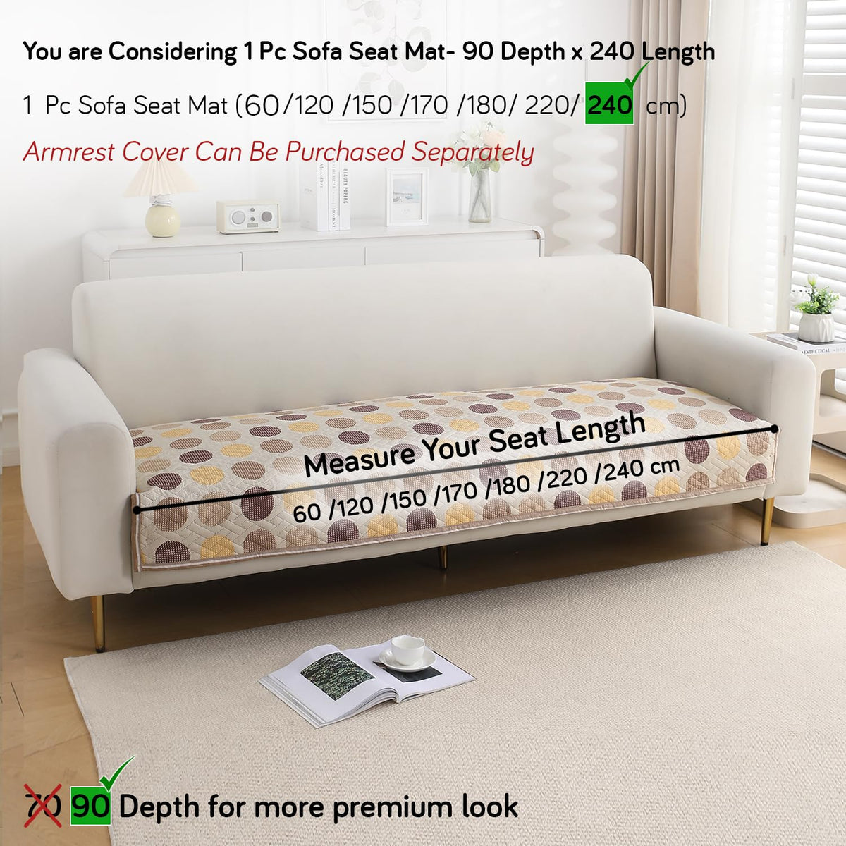 'Homehues' Printed Quilted Sofa Cover Mats, Brown Polka Dot