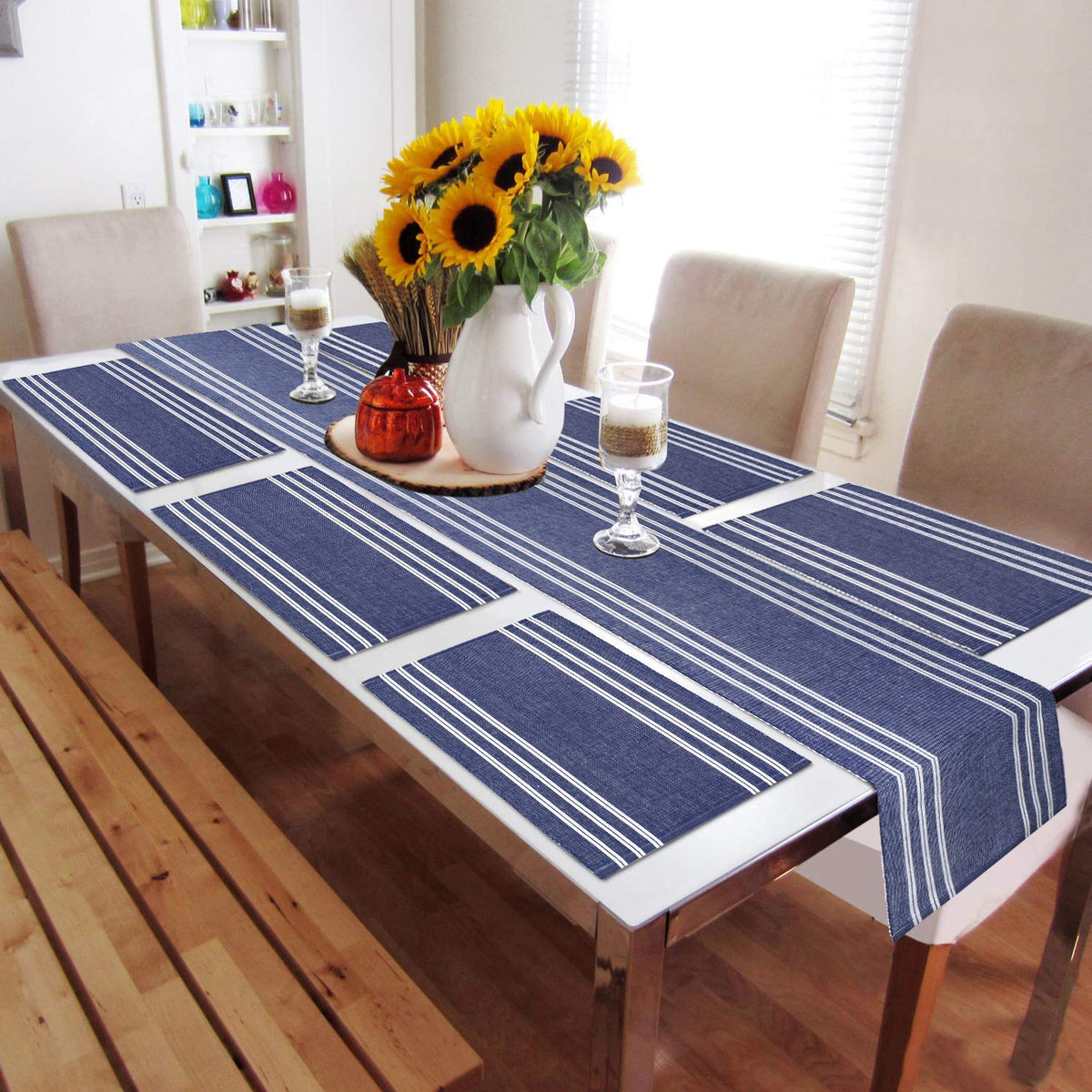 Ribbed Cotton Heat Resistant Dining Table Mat, Blue