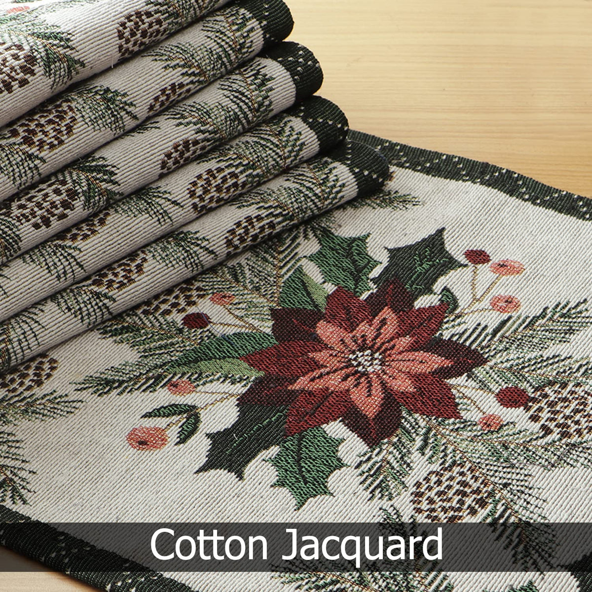 Cotton Jacquard Dining Table Mats, White Floral