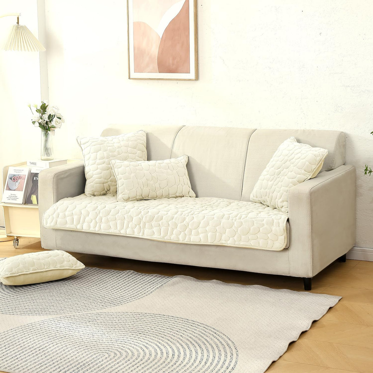 Buy Cozy Bliss White Colour Zippered Pebble Texture Milk Velvet Sofa Pillow Covers for Luxury Look