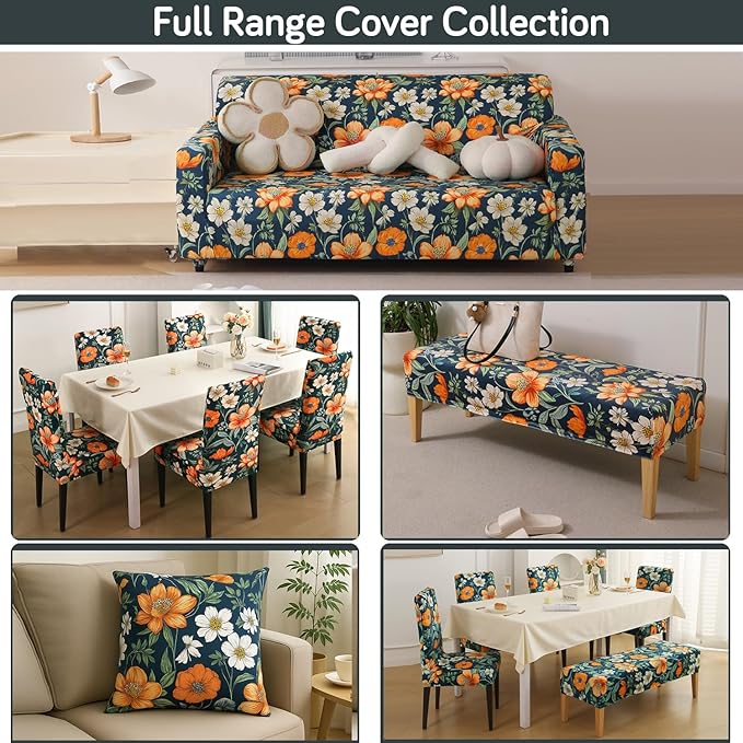 Premium Printed Velvet Dining Chair Cover Set, Teal Twilight Garden