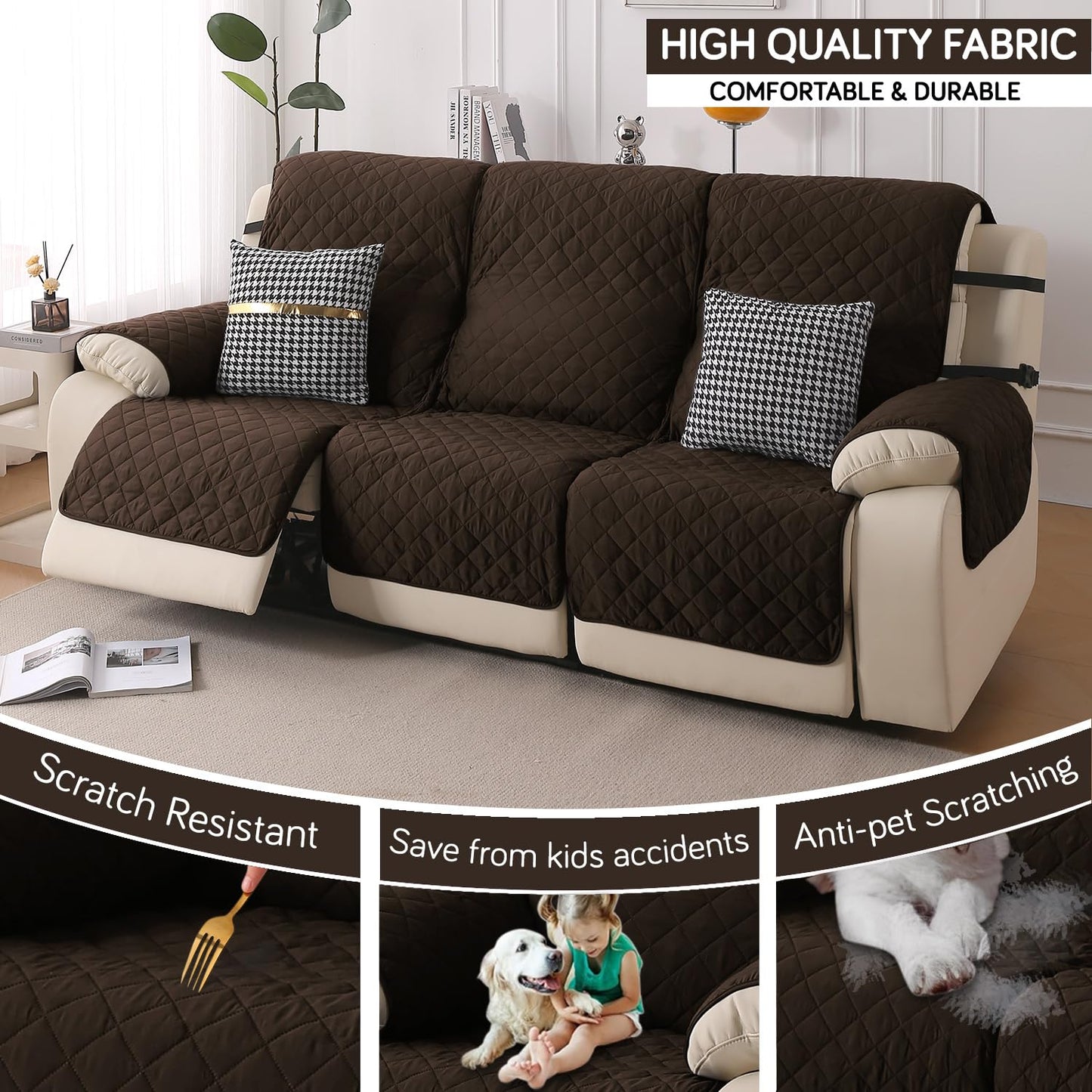 UrbanQuilt Recliner Sofa Slipcover Mat with Dual Belt for 1/2/3 Seater -  Chocolate Brown