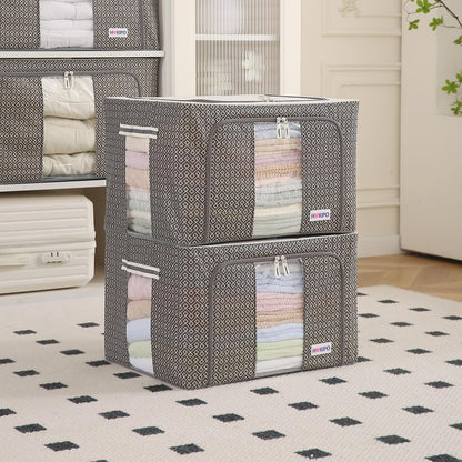 Wardrobe Organizer Storage Box | Foldable Cloth Storage Boxes with Metal Frame & Window | 600D Oxford Fabric, Charcoal Grey