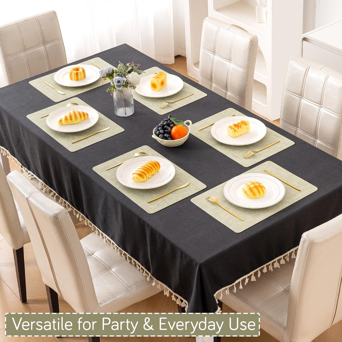 Modern Weaves Royal Luxe Faux Leather Mats for Dining Table - Pristine Green