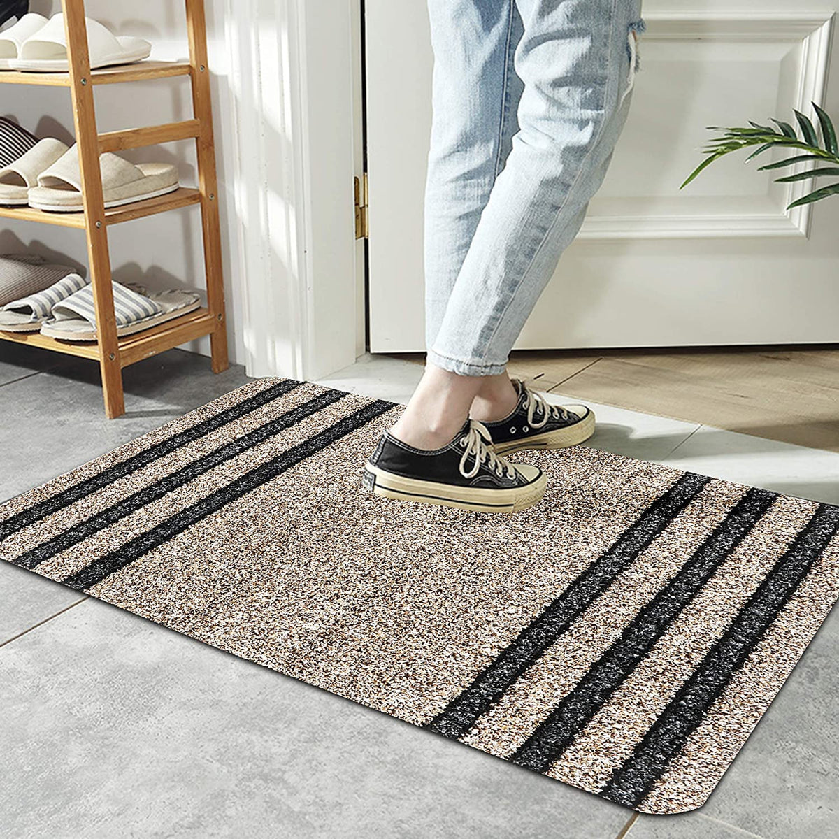 Rubber Back Dirt Trapper Entrance Rectangular Door Mats Big Size, Brown- 48X78 Cm