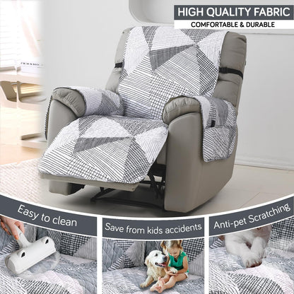 Quilted Recliner Water Repellent & Waterproof Cover for Small / Large - Snow White Black Geometry