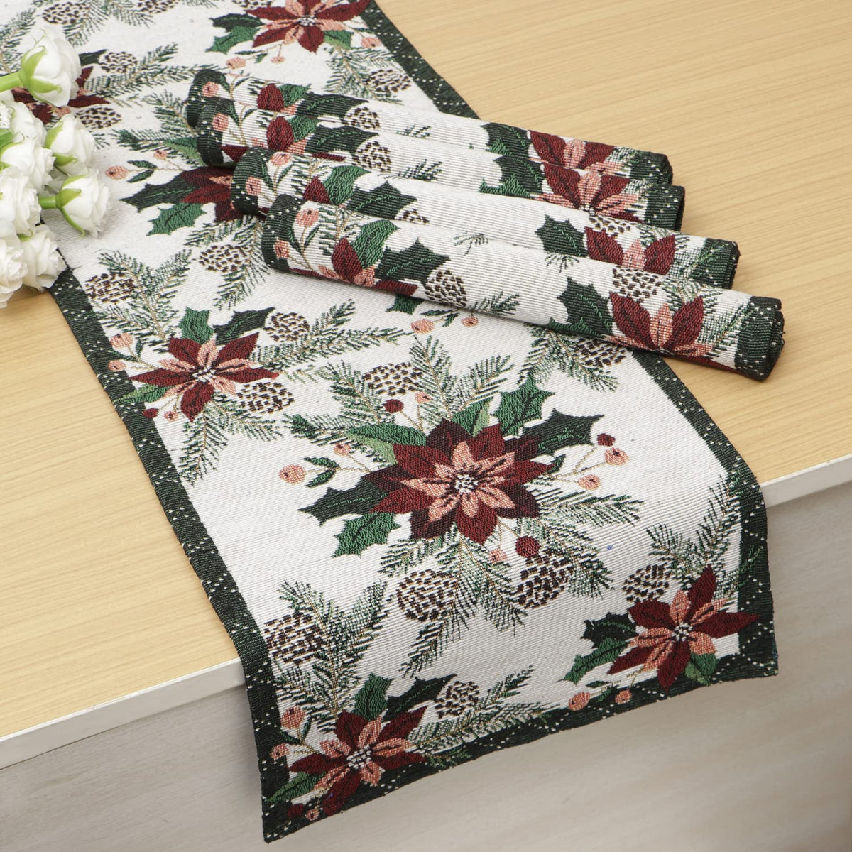 Cotton Jacquard Dining Table Mats, White Floral