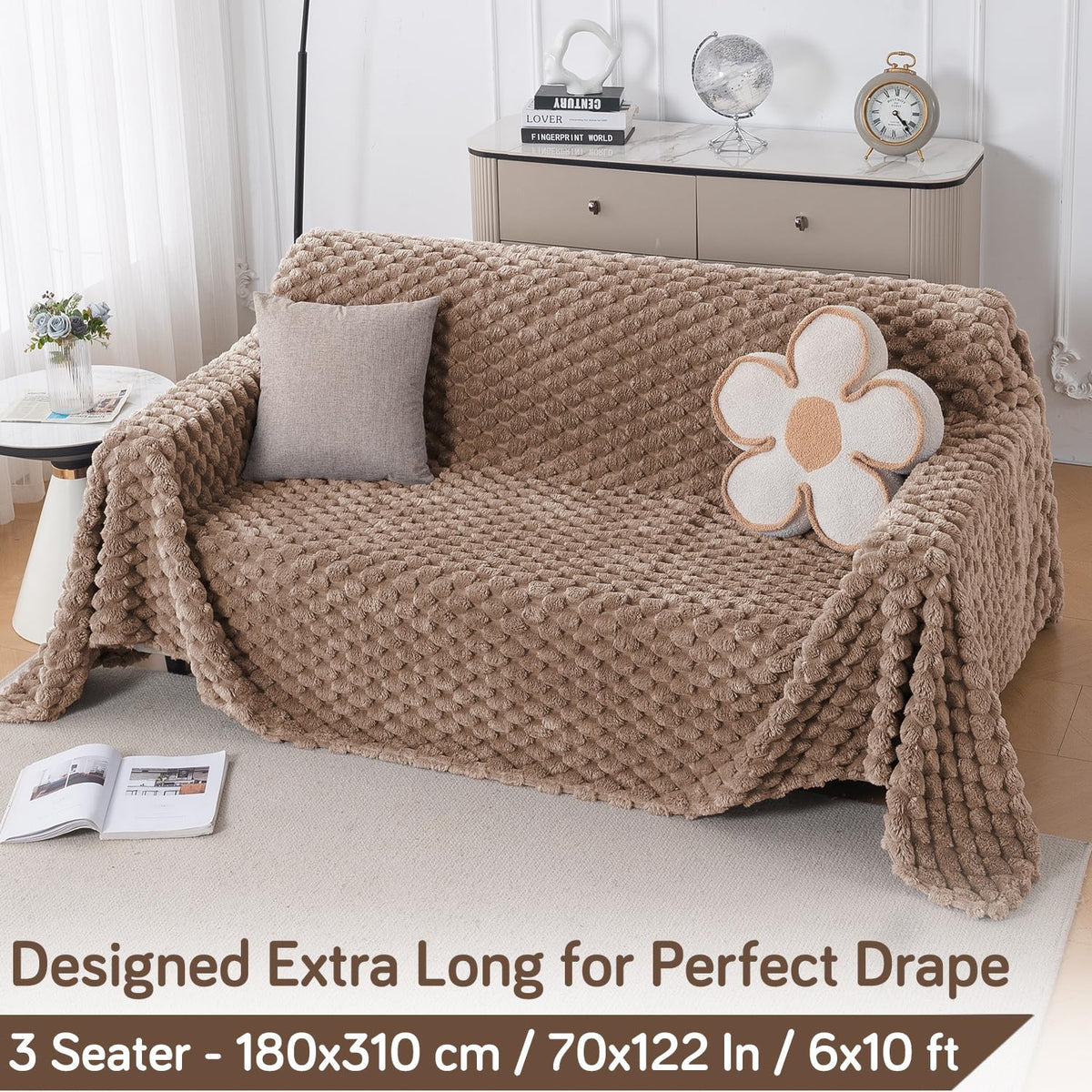 Luxury Rabbit Wool Plush Sofa Throw, Canvas Brown