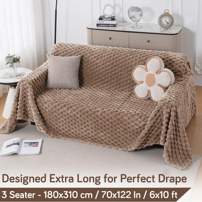 Luxury Rabbit Wool Plush Sofa Throw, Canvas Brown