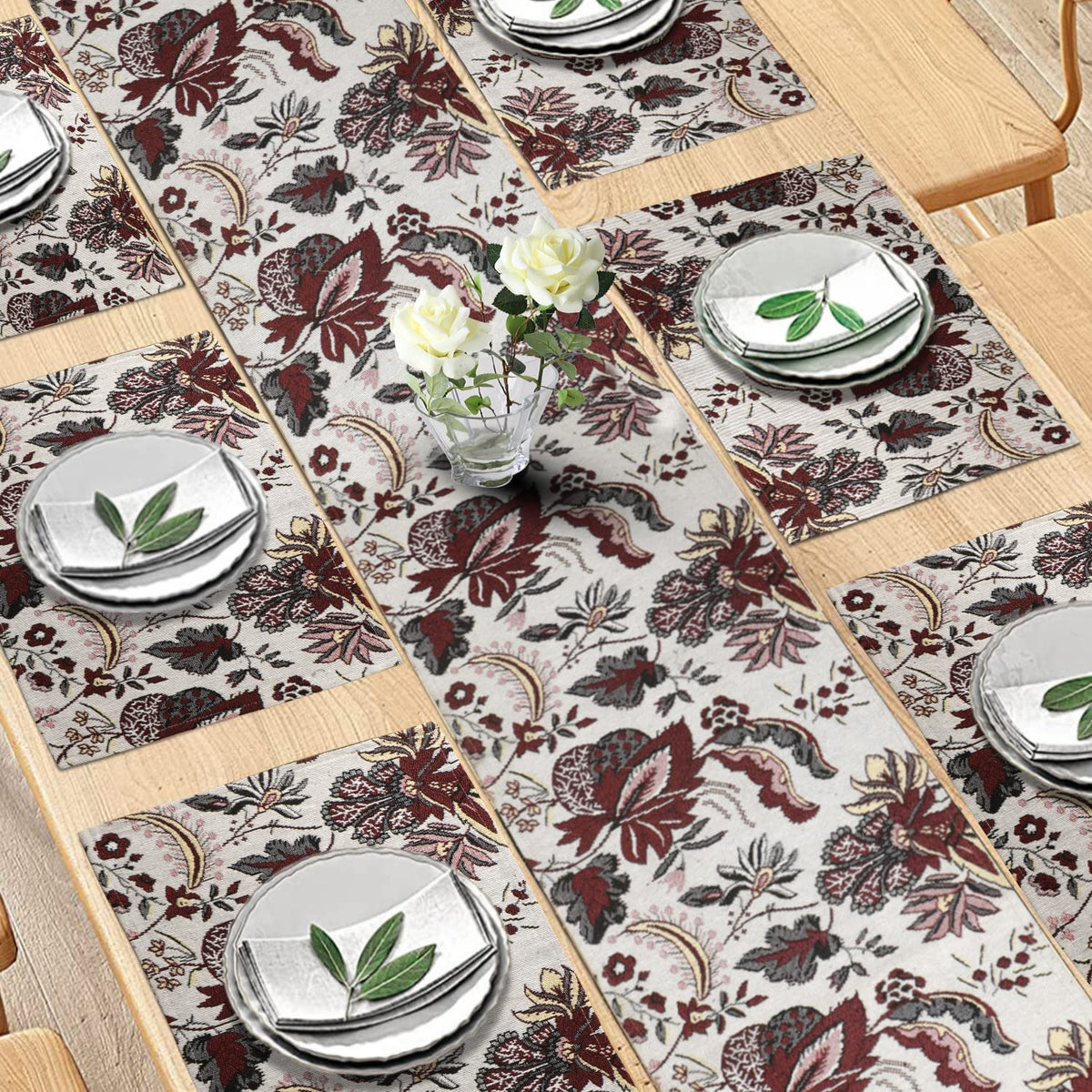 Cotton Jacquard Dining Table Mats, White Spring Flower