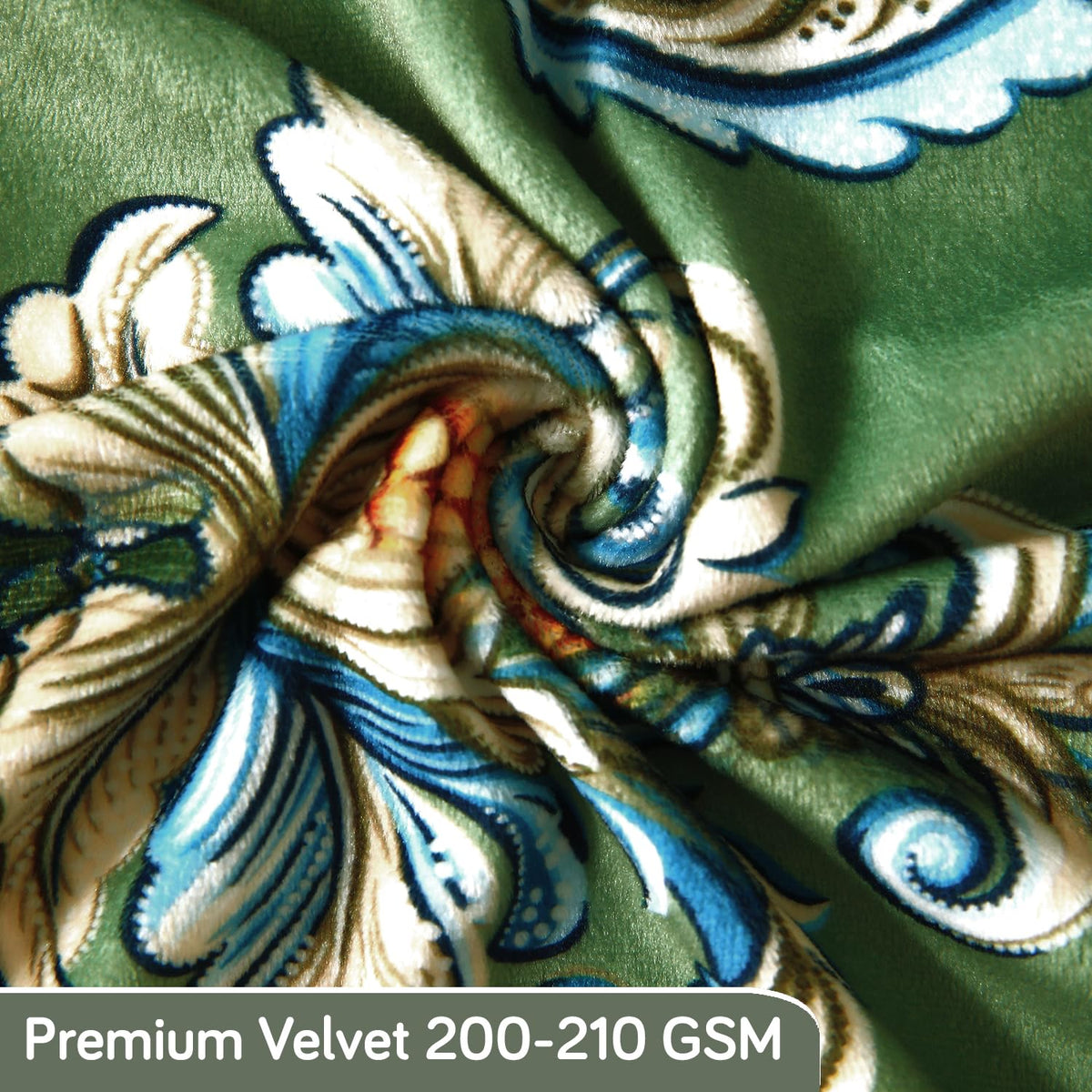Premium Printed Velvet Elastic Dining Bench Cover, Green Victorian Garden