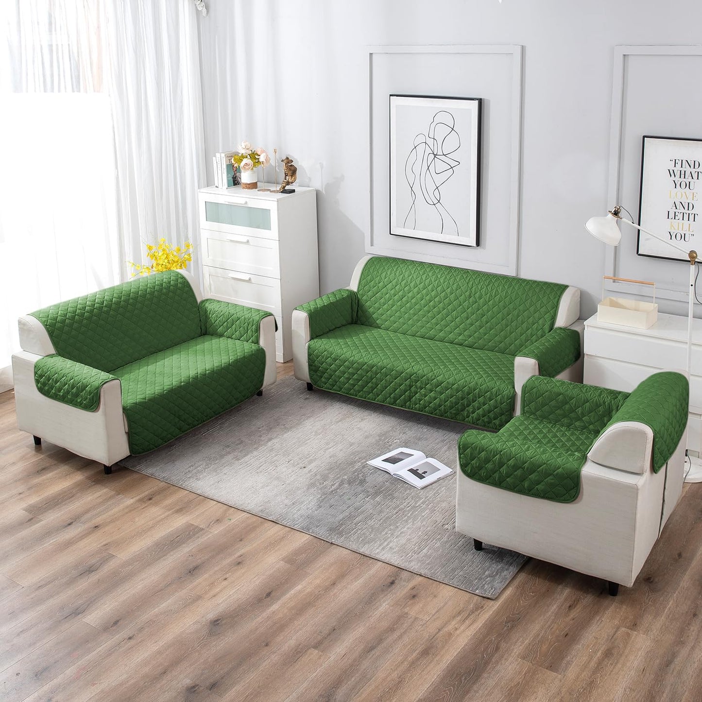 UrbanQuilt Quilted Polyester Sofa Cover Mat Pet Friendly, Forest Green