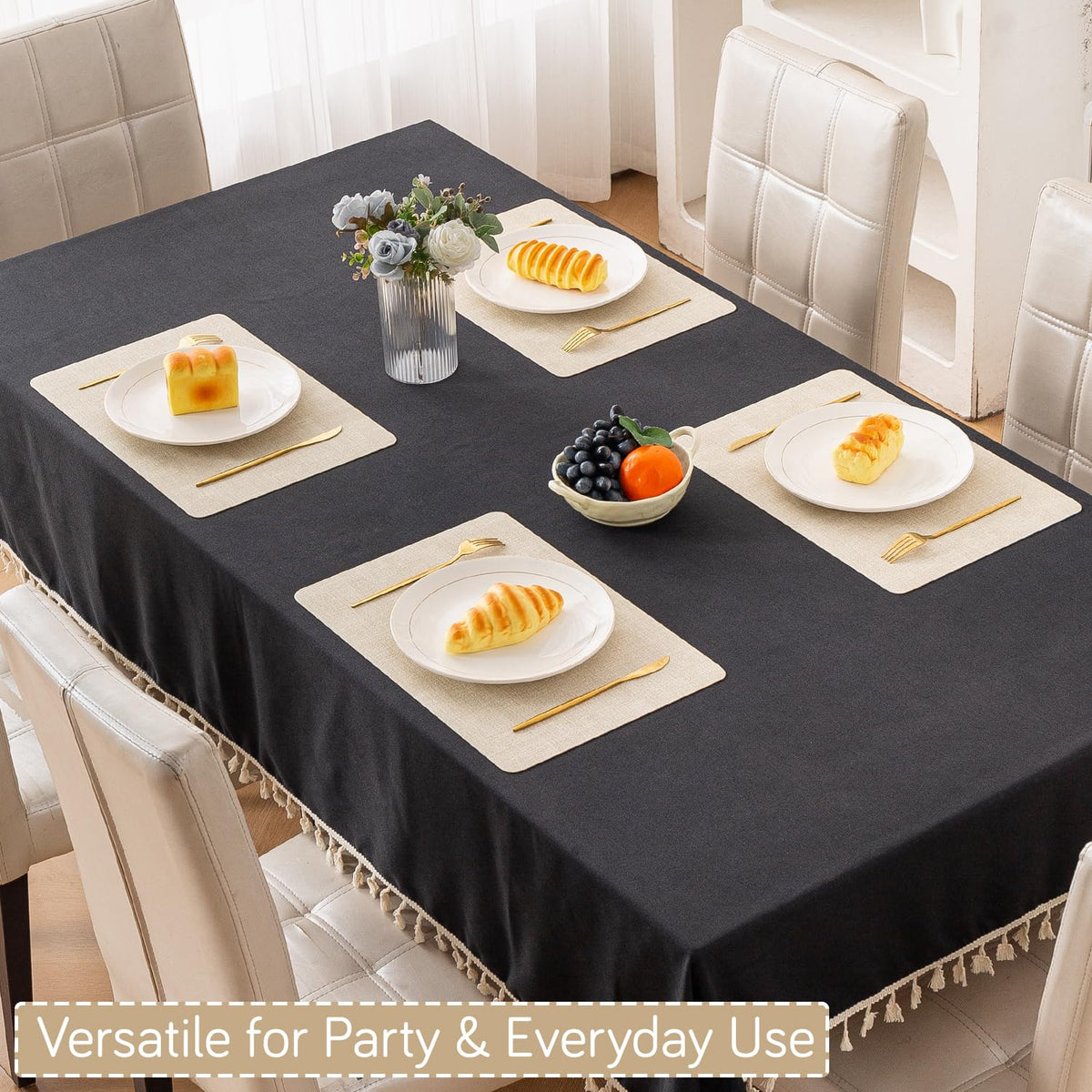 Modern Weaves Royal Luxe Faux Leather Mats for Dining Table - Vanilla Beige