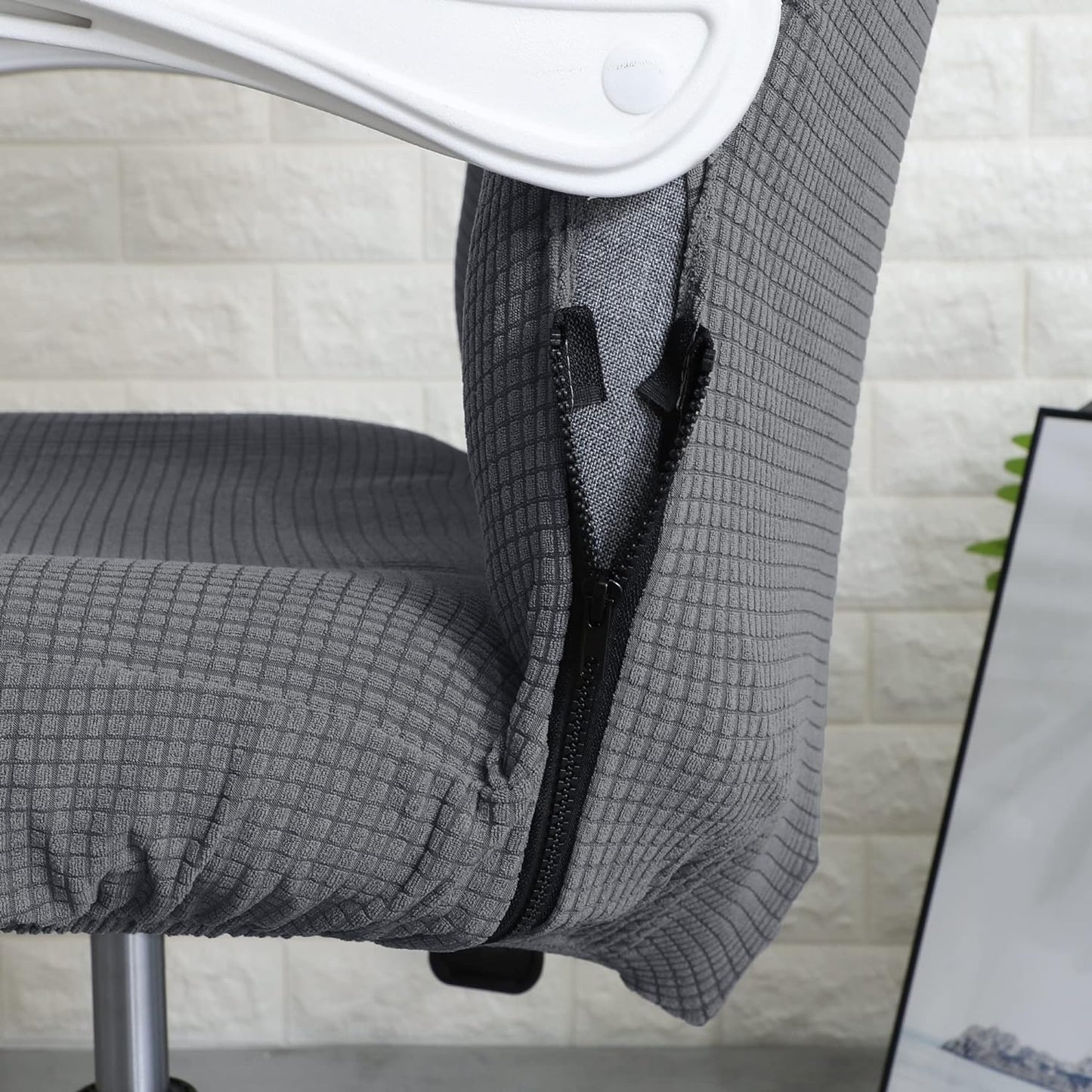 Water Resistant Jacquard Office Chair Slipcover for Armrest Chairs, Dark Grey