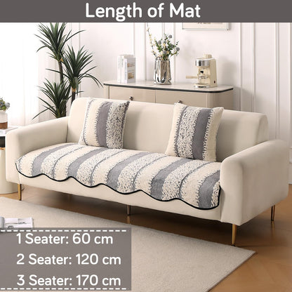Luxury Wavy Anti Slip Plush Sofa Cover Mat, Pewter Grey