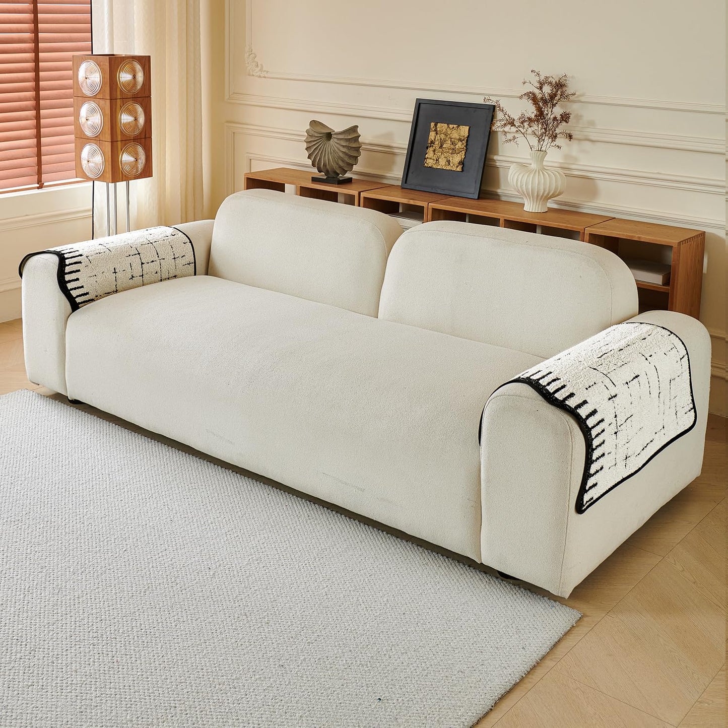 Premium Supple Soft Wavy Sofa Cover Mat, Off White